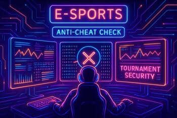 Anti-cheat review desk with telemetry screens