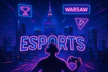 Warsaw night streets with glowing signage