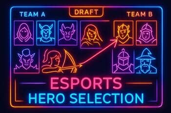 Neon draft screen UI with lanes and timers