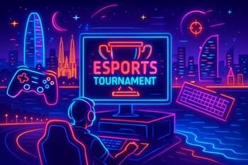 Barcelona coast fused with neon tournament graphics