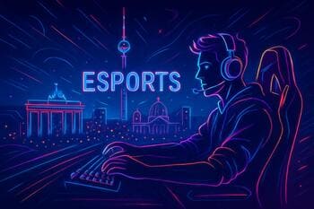 Stylized Berlin skyline with neon accents