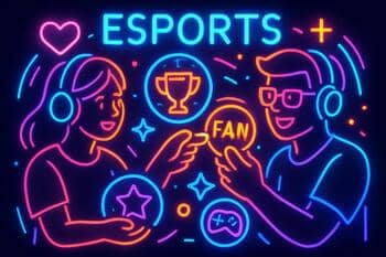 Fans trading lore badges at a small desk