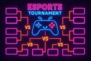 Tournament bracket screen with neon highlights