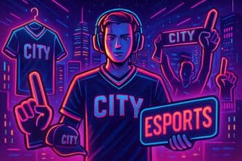 City jerseys and scarves arranged on a table