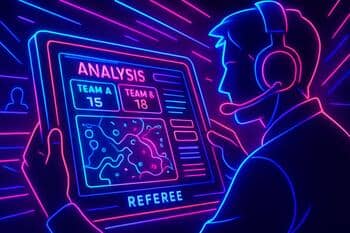 Review station with a tablet and neon indicators