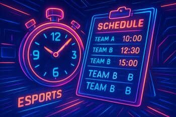 Team call sheet with a clock indicating schedule