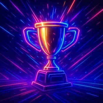 Neon trophy cup on a dark stage